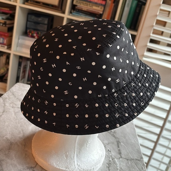 EUC Chanel Black and White Polka Dot Bucket Hat size small main image 4